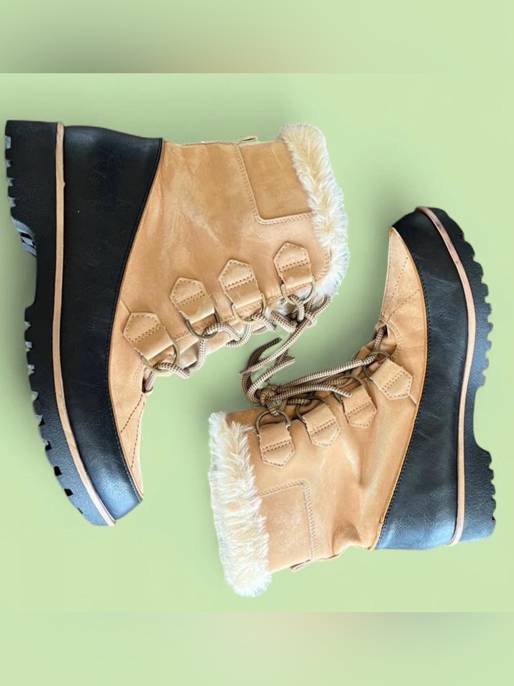 JBU Tan Faux-Fur Lined Lace-Up Winter Boots